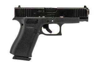 The Glock G48 compact 9mm pistol features a slim profile for concealed carry with tough nDLC black finish